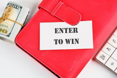 The concept of technology and development. Phrase, word, text ENTER TO WIN on Stock Photos