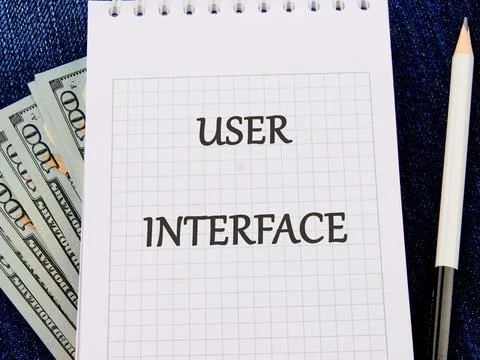 The concept of technology and development. Phrase, word, text USER INTERFACE  Stock Photos