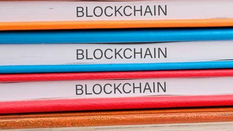 The concept of technology and development. Phrase, words, text of the BLOCKCH Foto stock