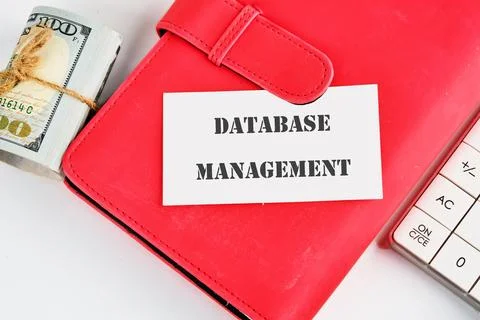 The concept of technology and development. Phrase, words, text DATABASE MANAG Stock Photos