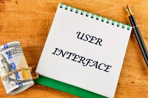 The concept of technology and development. Phrase, word, text USER INTERFACE  Stock Photos