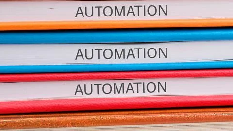 The concept of technology and development. Phrase, words, text AUTOMATION clo Stockfoto's