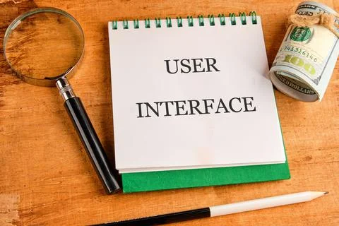 The concept of technology and development. Phrase, word, text USER INTERFACE  Stock Photos