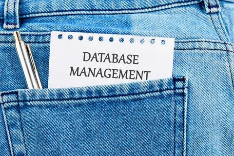 The concept of technology and development. Phrase, words, text DATABASE MAN.. Stock Photos