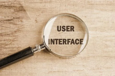 The concept of technology and development. Phrase, word, text USER INTERFAC.. Stock Photos