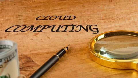 The concept of technology and development. Phrase, words, text CLOUD COMPUT.. Stock Photos