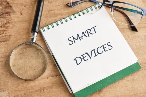The concept of technology and development. Phrase, words, text SMART DEVICES  스톡 사진