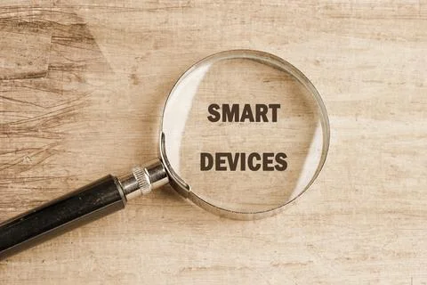 The concept of technology and development. Phrase, words, text SMART DEVICES  스톡 사진