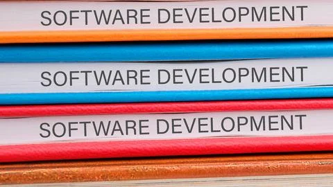 The concept of technology and development. Phrase, words, text SOFTWARE DEVEL Foto stock