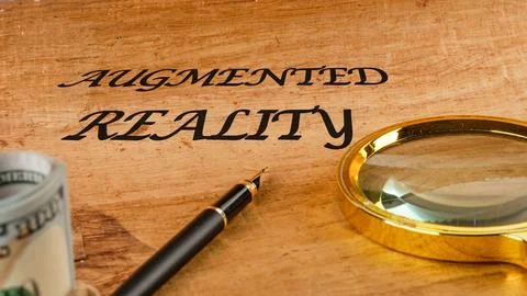 The concept of technology and development. Phrase, words, text AUGMENTED REAL Stockfoto's