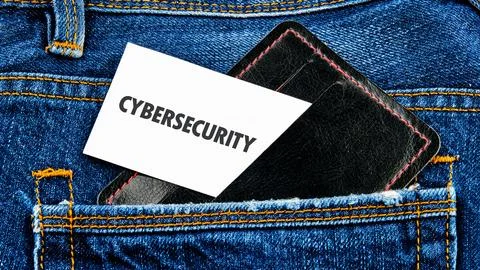 The concept of technology and development. Phrase, words, text CYBERSECURITY  Stock Photos