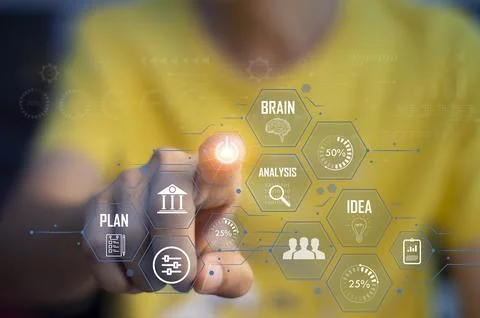 Concept of technology and people using AI to help with work. AI Learning an.. Stock Photos
