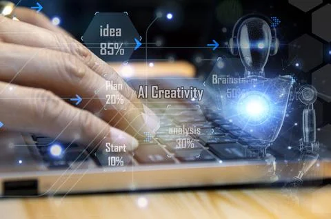 The concept of technology and people using AI to help with work. Learning A.. Stock Photos