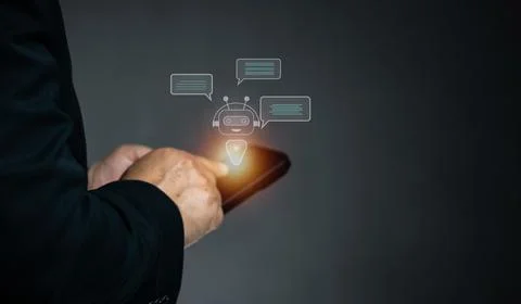 Concept technology artificial intelligence ai connection chatbot, man use s.. Stock Photos