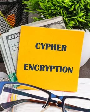The concept of technology . The conceptual text of CYPHER ENCRYPTION written  Stock Photos