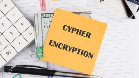 The concept of technology . The conceptual text of CYPHER ENCRYPTION it is wr Stock Photos