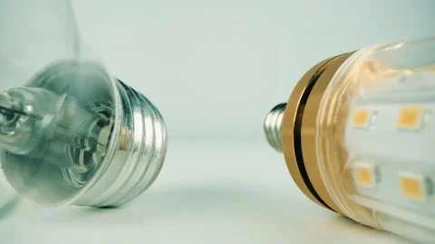 The concept of technology development from incandescent lamps to LED bulbs Vídeos de archivo 148199305