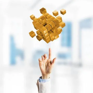 Concept of technology integration and innovation presented by cube figure.... Stock Photos