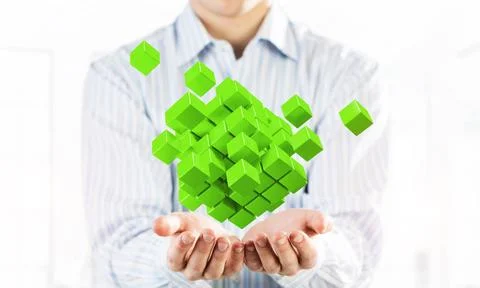 Concept of technology integration and innovation presented by cube figure.... Stock Photos