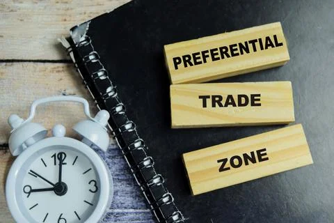 Concept of text preferential trade zone on wooden blocks. Stock Photos
