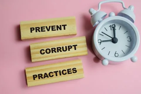 Concept of text prevent corrupt practices on wooden blocks. Stock Photos