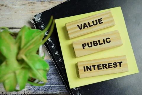 Concept of text value public interest on wooden blocks. For social ethics, Stock Photos
