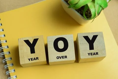 Concept of text YOY - Year Over Year on wooden blocks. Stock Photos