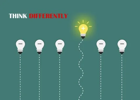 Concept think different or think positive.business idea. Illustrazione stock