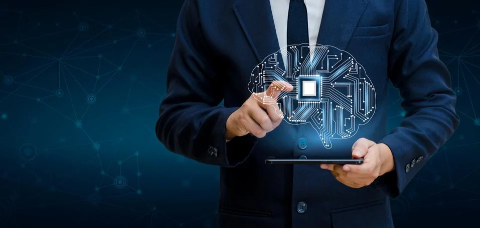 Concept of thinking.background with brain CPU Mind series technology symbols Stock Photos