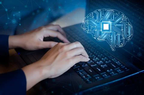 Concept of thinking.background with brain CPU Mind series technology symbols Stock Photos