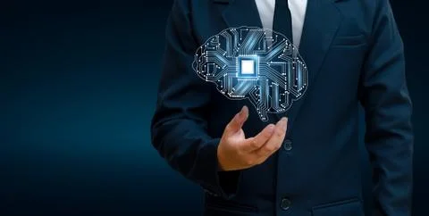 Concept of thinking.background with brain CPU Mind series technology symbols Stock Photos