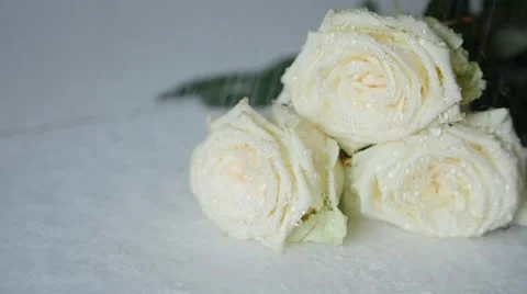 Concept Of Three Bleeding White Rose In The Rain 库存影片 61518404