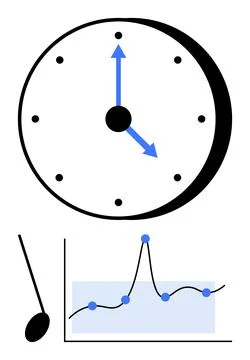 Concept of Time and Data Analysis Represented Through Clock and Trend Graph Illustrazione stock