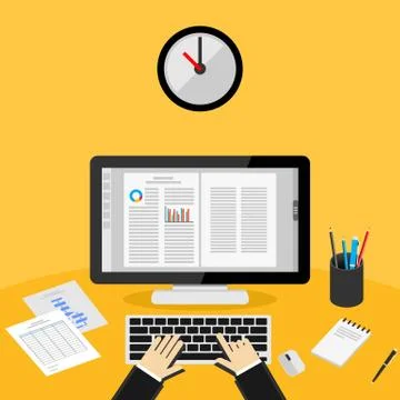 Concept of time and deadline at work. Working in front of a computer. Stock Illustration