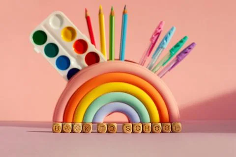 The concept of time to learn, diversity and inclusiveness. pencil case in the Stock Photos