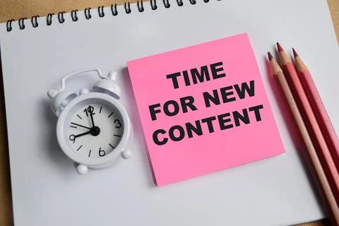 Concept of time for new content write on sticky notes isolated on Wooden Table Stock Photos