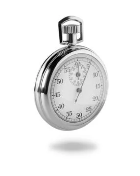Concept of time. Vintage timer in air on white background Stock Photos