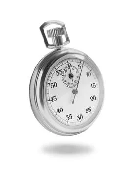 Concept of time. Vintage timer in air on white background Stock Photos