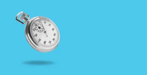 Concept of time. Vintage timer in air on light blue background, banner desi.. Foto stock