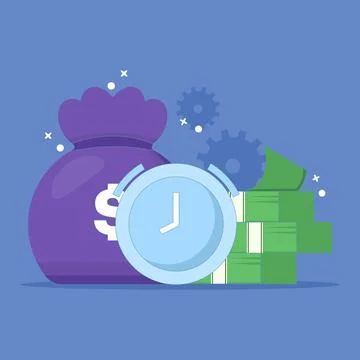 Concept of time to work and earn money. income timer. right time to get rich. Illustrazione stock