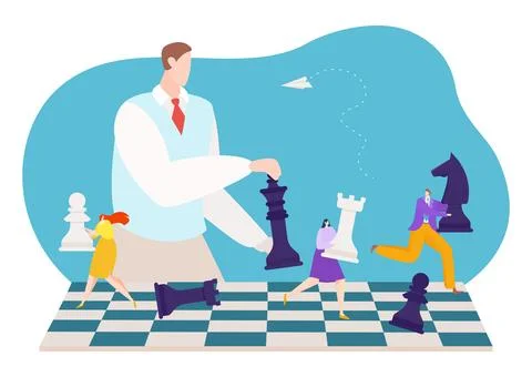 Concept tiny businessman hold chess piece knight, company business strategy Stock Illustration