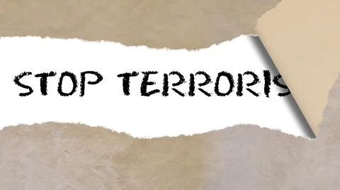Concept of torn paper with words stop terrorism Stock Illustration
