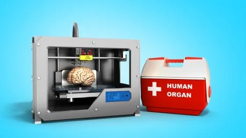 Concept of transplantation process of creating human brain using 3D printer i イラスト素材