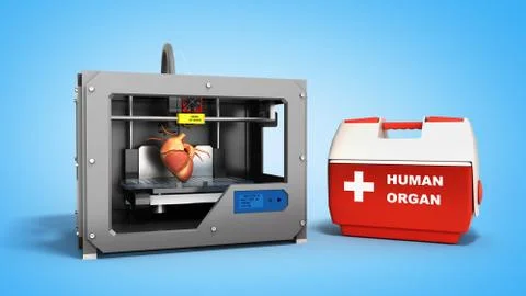 Concept of transplantation process of creating human hearts using 3D printer  Stock Illustration