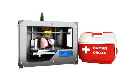 Concept of transplantation process of creating human organs using 3D printer  Stock Illustration