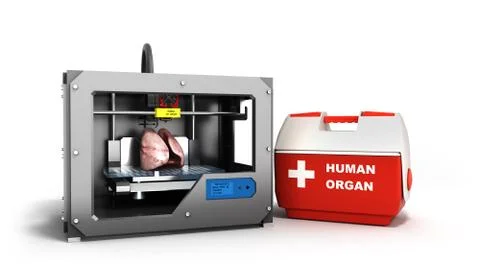 Concept of transplantation process of creating human organs using 3D printer  Stock Illustration