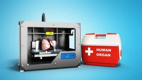 Concept of transplantation process of creating human organs using 3D printer  Stock Illustration
