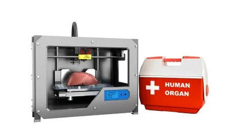 Concept of transplantation process of creating human organs using 3D printer  Stock Illustration