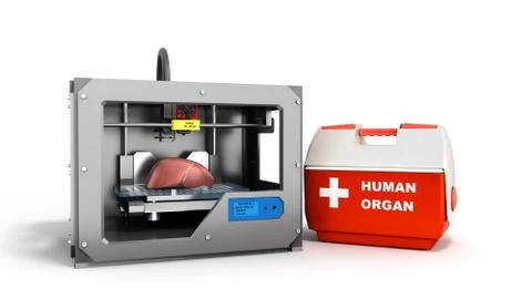 Concept of transplantation process of creating human organs using 3D printer  Stock Illustration