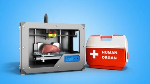 Concept of transplantation process of creating human organs using 3D printer  스톡 일러스트
